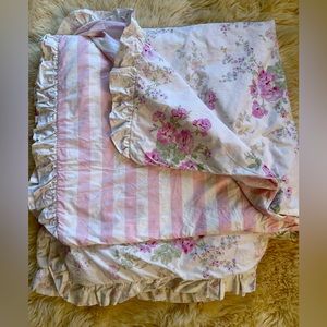 Simply Shabby Chic Roses and Pink/White Cabana Stripe Duvet Cover King size NWOT
